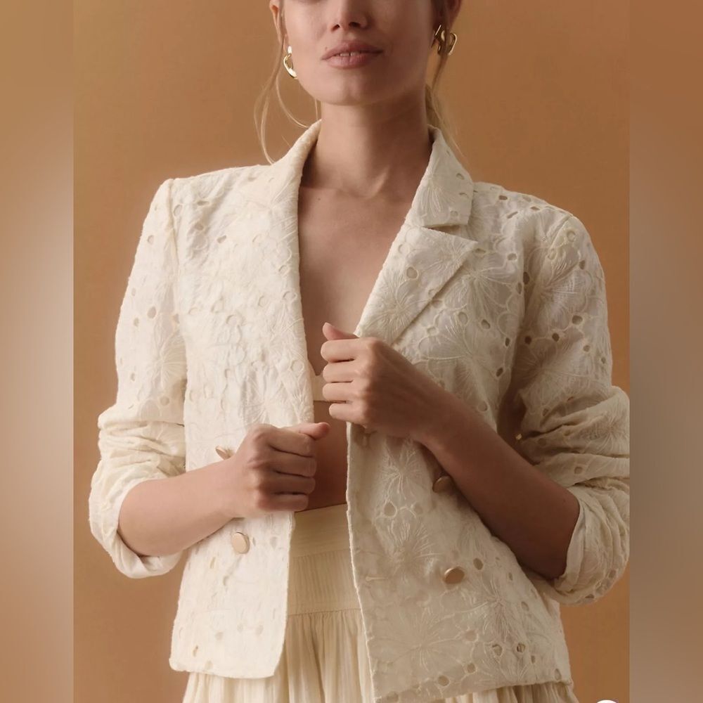 Dolan Floral Eyelet Blazer Cream Small NWOT